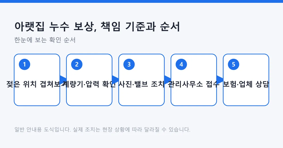 아랫집 누수가 생겼을 때 젖은 위치 확인부터 보험과 업체 상담까지의 다섯 단계 순서도
