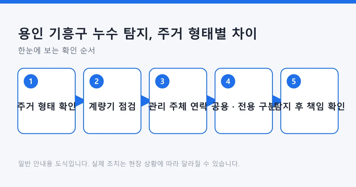 주거 형태에 따라 누수 탐지 연락 순서와 책임 구분을 비교한 도식